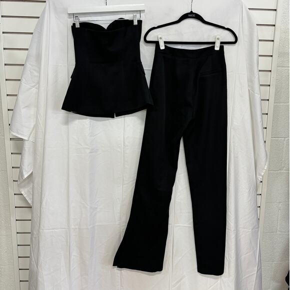 NWT Rivir Strapless Button-Front Tube Top & Wide Leg Trouser Pants Set Black S - Picture 4 of 5